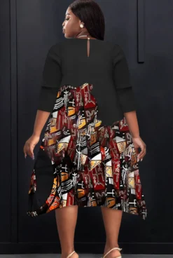 Women Round Neck Casual Contrast Print Dress -Women Fashion Shop faaece68de664023