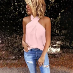 Women Casual Halter Neck Solid Sleeveless Top -Women Fashion Shop fb333b856d2481a3