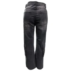 Women Pocket Cargo Trousers Wide Leg Straight Washed Denim Pants