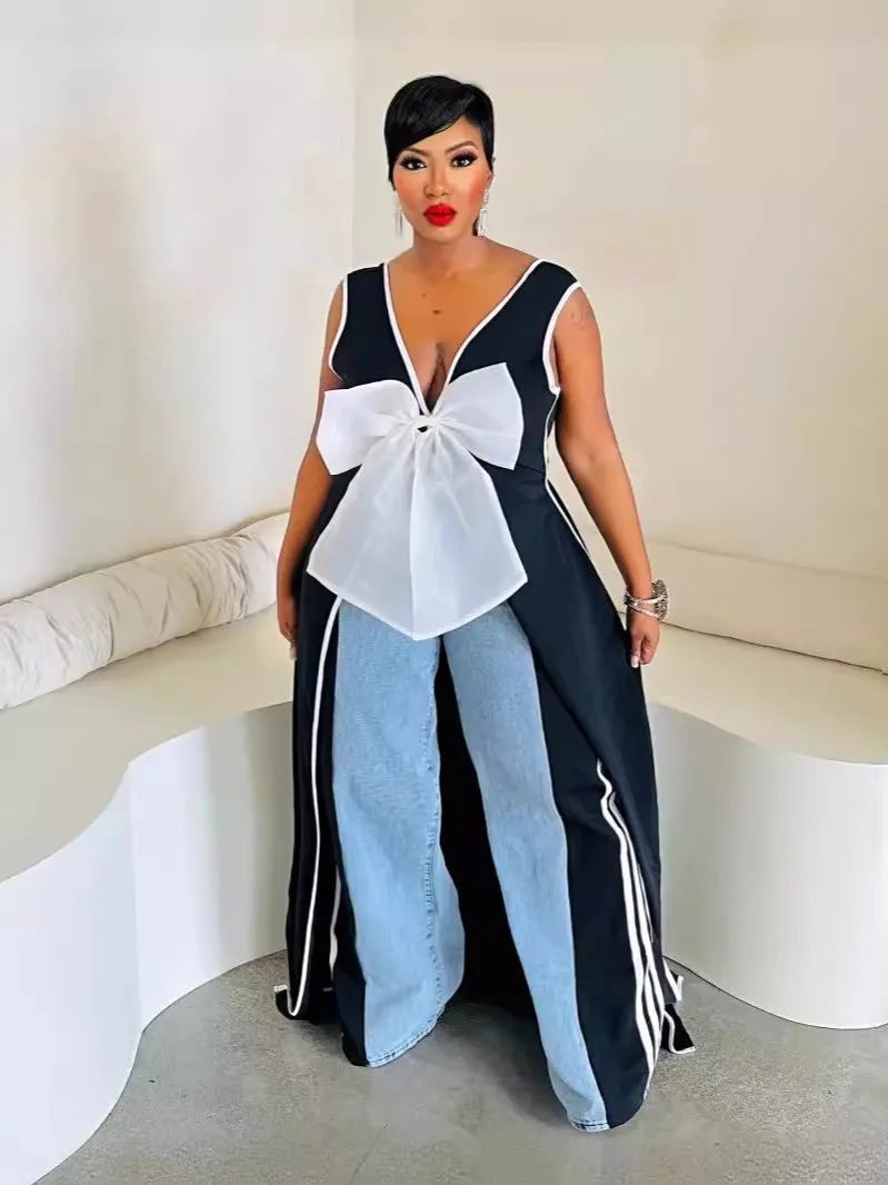 Women Sexy V Neck Big Bow Slit Dress 11 Women Sexy V Neck Big Bow Slit Dress - Image 9