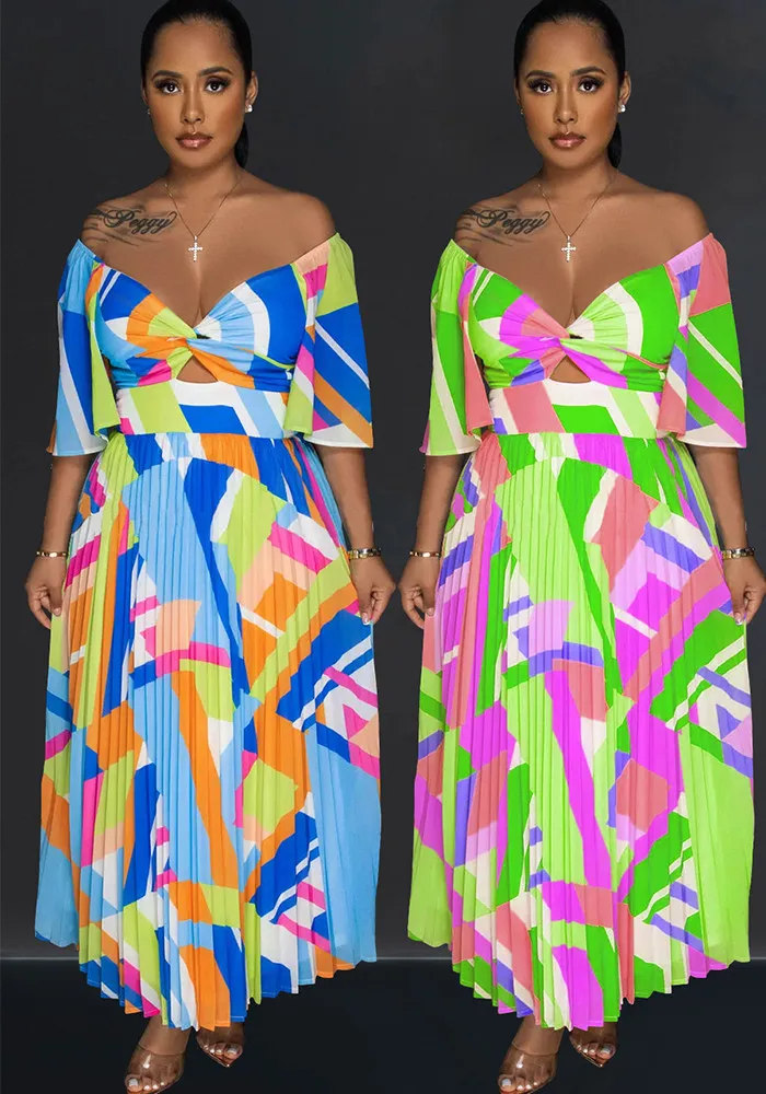 Women Sexy Printed Backless Pleated Maxi Dress 4 Women Sexy Printed Backless Pleated Maxi Dress - Image 2