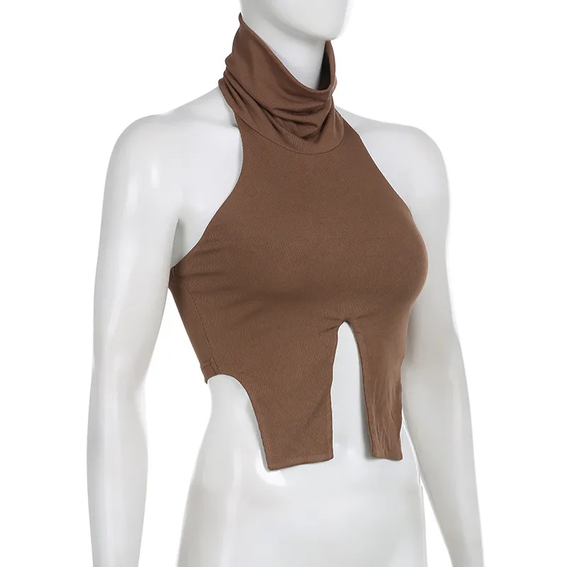 Pure Color High Collar Sexy Strapless Top Hollow Slit Knitting Short Vest 8 Pure Color High Collar Sexy Strapless Top Hollow Slit Knitting Short Vest - Image 6