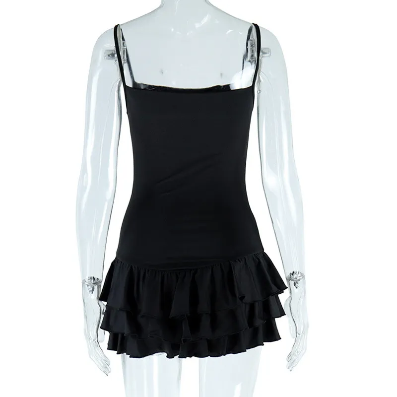 Women's Solid Color Sexy Sleeveless Strap Ruffle Mini Dress 9 Women's Solid Color Sexy Sleeveless Strap Ruffle Mini Dress - Image 7