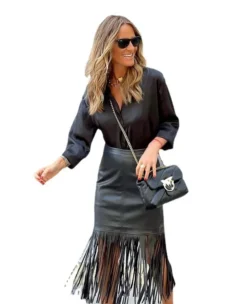 Street Trend Fall/Winter Tassel Patchwork Leather Skirt -Women Fashion Shop fe022f88abb428e7