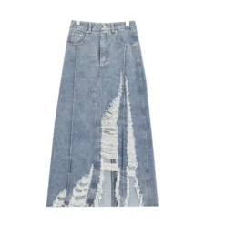 Vintage Denim Skirt Women's Fall Raw Edge Ripped Long Skirt -Women Fashion Shop fe4396d3296cd150
