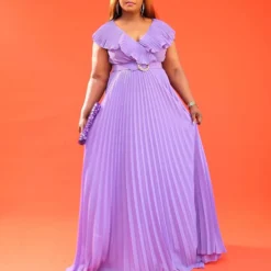 Women Summer Sexy Ruffled Pleated Maxi Dress With Belt -Women Fashion Shop fe640f12dda8e5d0