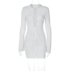 Fall Women Sexy Strap Solid Round Neck Long Sleeve Bodycon Dress -Women Fashion Shop fe650abead428e3e