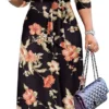 Casual Fashionable Flower Print V-Neck Half-Sleeve Swing Long Dress -Women Fashion Shop fe782c2342e9068e