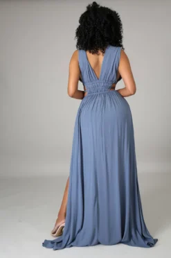 Summer Women Blue Sleeveless Deep-V Cut Out Side Slit Long Maxi Dress -Women Fashion Shop fe848da6fe1fce56