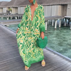 Women V-neck Printed Long-sleeved Dress -Women Fashion Shop ff45624d4d6681d9