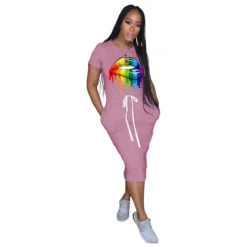 Classic Simple Casual Lip Drawstrings Waist Shirt Dress -Women Fashion Shop ff495d5b8e1be583