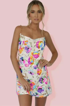 Sexy Strap Low Back Sequin Floral Chain Women's Sexy Short Dress -Women Fashion Shop ff6f93e304647f1d