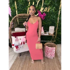 Women's Summer Kardashian Invisible Transparent Suspender Solid Color Long Dress -Women Fashion Shop ff8a6860b15617be